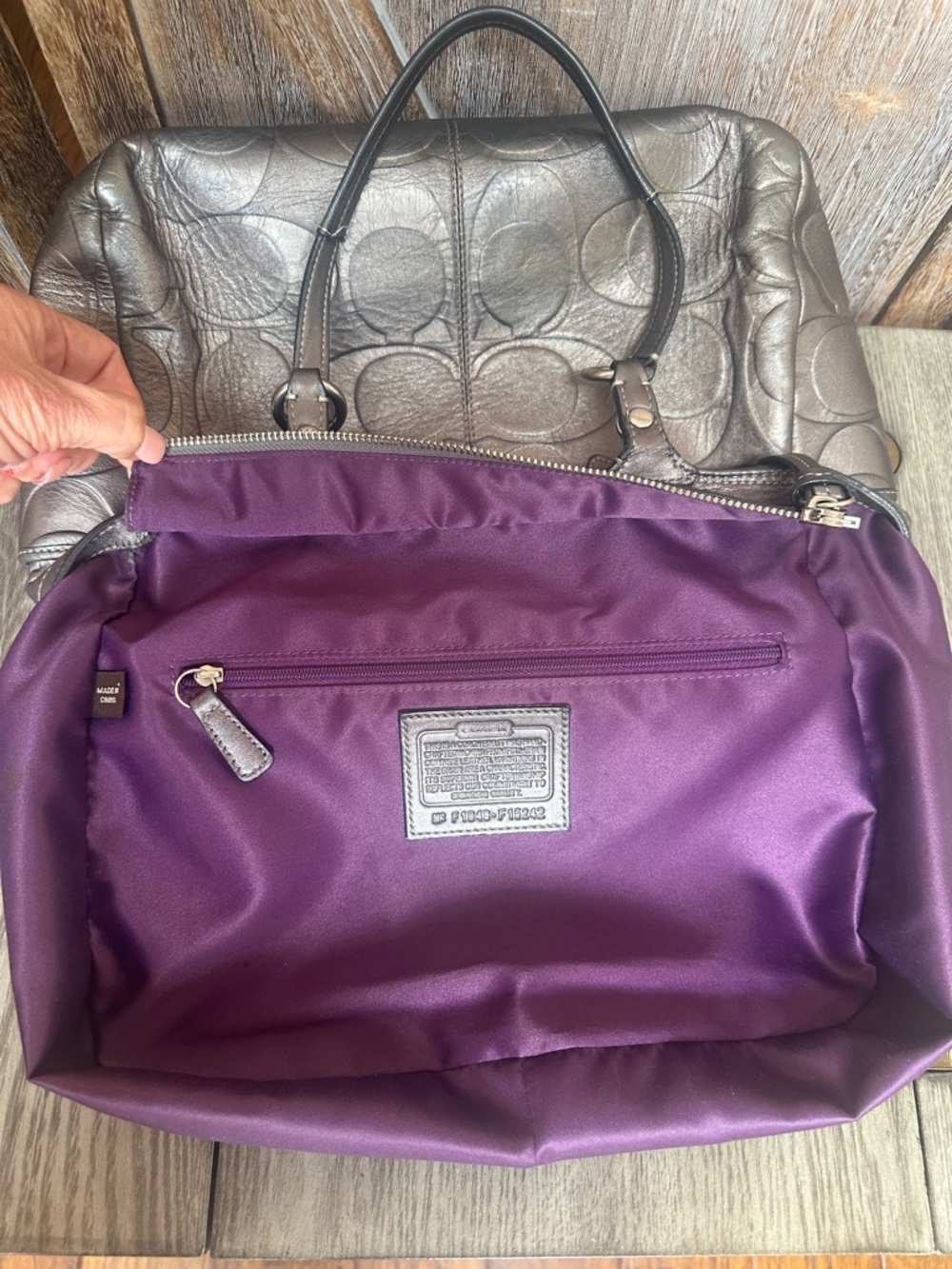 Coach F1049-F15242 Metallic Gray Gunmetal Embossed Leather Satchel Tote Bag - Picture 12 of 16